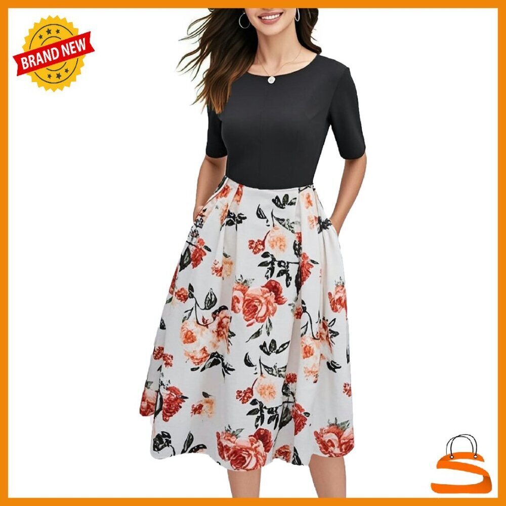 Vintage Patchwork Puffy Swing Dress with Pockets - S M L XL XXL